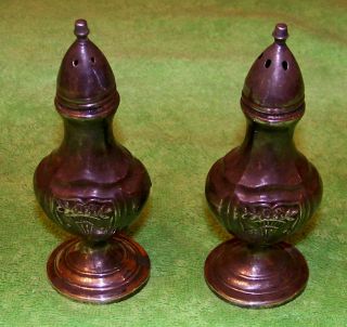 B - P English Vintage Pewter (?) Salt And Peper Shakers Cone Shaped Tops With Flor photo