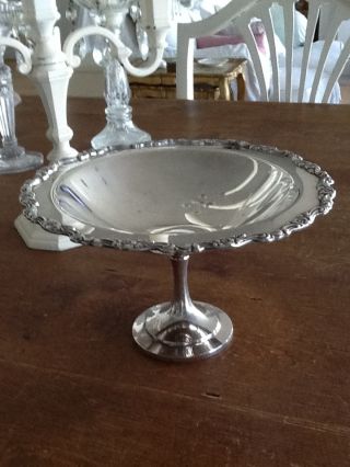 Vintage Shabby Silverplate Wm A Rogers Floral Trimmed Compote Dish photo