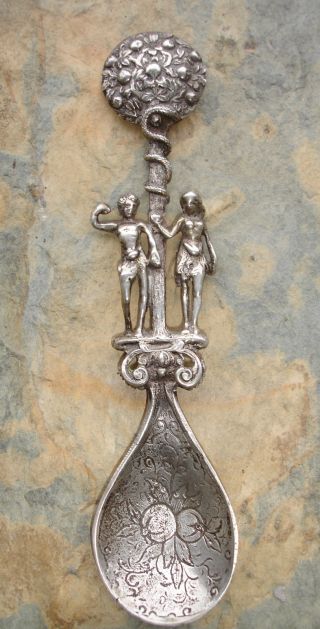 800 Silver Figural Adam & Eve Souvenir Spoon photo