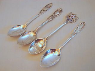 4 Miniature Sterling Silver Souvenir Spoons,  Excellent,  Niagara,  Estes,  London photo