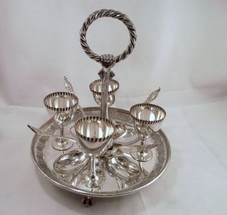 Vintage Silver Plated Egg Cruet / Stand - Walker And Hall - Hand With Rope Handle photo