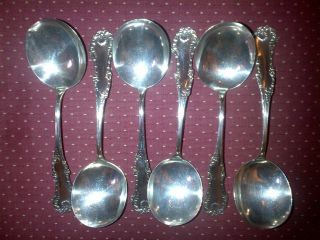 Antique Sterling Silver Gumbo Soup Spoon Set Of 6 photo