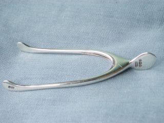 Pair Antique Solid Silver Sugar Tongs In The Form Of A Wishbone Hm 1903 15.  6g photo
