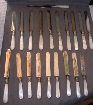 20 Lovely Gorham Mfg.  Co.  Mother Of Pearl Handled Knives W/silverplate Blades photo
