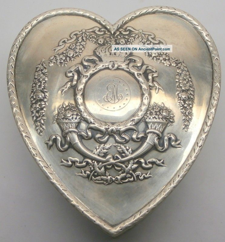 Howard & Co.  Art Nouveau Sterling Silver Garland Heart Jewelry Trinket Box 1234x Other photo