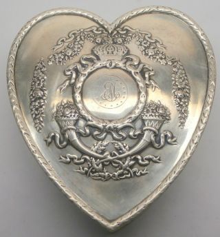 Howard & Co.  Art Nouveau Sterling Silver Garland Heart Jewelry Trinket Box 1234x photo