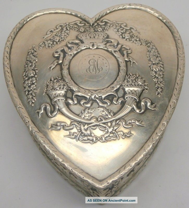 ... Sterling Silver Garland Heart Jewelry Trinket Box 1234x Other photo 1