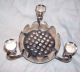 Silverplate Frog Inset Candle Holder Antique Flower Petal Fbr Italy Ep Brass Candlesticks & Candelabra photo 4