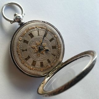 Antique Swiss Solid Silver Pocket Fob Watch,  Ornate Dial Open Face Key Wind photo