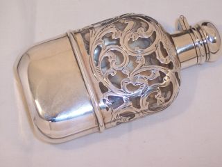 Excellent Antique Sterling Silver Overlay Crystal Small Flask Black Star & Frost photo