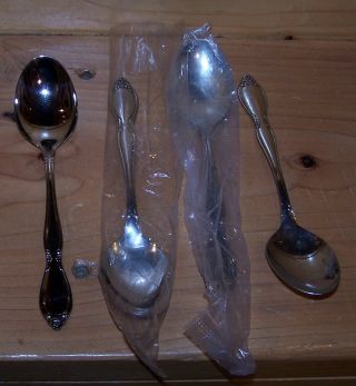 6 Oval Soup Spoons Tablespoons Oneida Community Stainless Chatelaine Betty photo