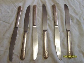 Vtg Queen Bess 6 Table Knives Tudor Plate Oneida Community Silverplate 1946 Nr photo