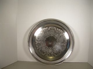 Vintage William Rogers Silverplated Serving Tray 126 Large 19in.  Dia. photo