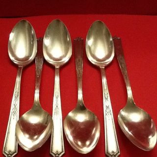 6 Antique Oneida Community Tudor Plate Spoons photo