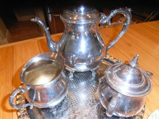 Vtg.  Sheridan Silver On Copper Footed Fancy Tea Pot Set photo