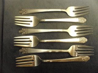 6 Vintage Rogers Deluxe Plate Rogers Precious Pattern Forks photo