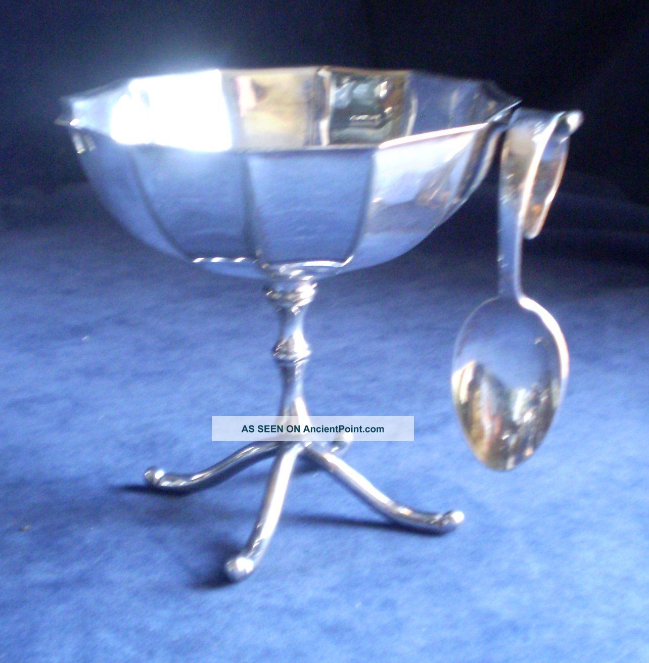 Pedestal 1900s Facetted Bon Bon Dish / Sugar Bowl With Spoon By Hall Bowls photo