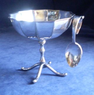 Pedestal 1900s Facetted Bon Bon Dish / Sugar Bowl With Spoon By Hall photo
