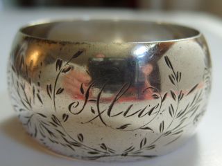 Antique 1909 Sterling Bright Cut Etched Alice Napkin Ring photo