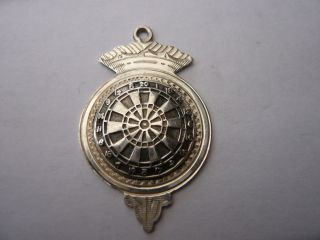 Vintage Old Sterling Silver Pocket Watch Chain Fob Medal Sporting Darts 1952 photo
