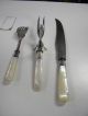 Antique Mother Of Pearl Sterling Band Carving Set Excellent Other photo 3