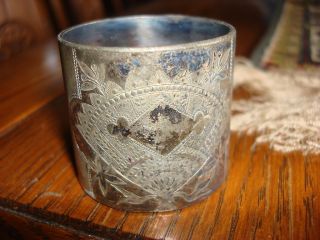 Early Antique Etched Silverplate Napkin Ring photo