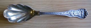 Tiffany Rare 1878 Scalloped Berry Spoon,  Olympian Pattern,  Sterling Silver photo
