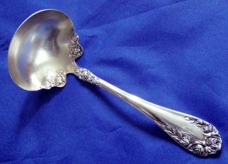 Vintage Wallace Sterling Silver Gravy Ladle Rose Pattern 1898 Gold Washed Bowl photo