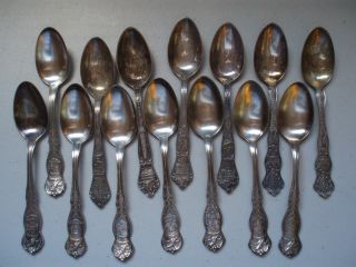 14 Total Vintage State Spoons Silverplate 3 Manufacturers - R&b,  Rogers,  Wallace photo