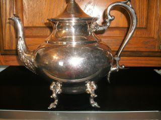 Vtg British?? Silverplated On Copper Fancy Teapot With Gooseneck Spout photo