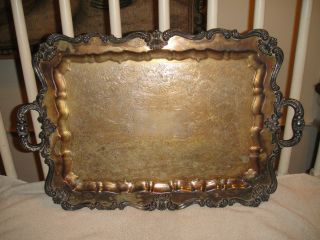Antique Silverplated Serving Tray - Scrolled Center - Very Large - Unique Border - Wow photo