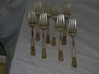 Set Of 8 Rogers Silverplate Ancestral Individual Salad Forks Flatware No Monos photo