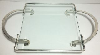 Silverplate & Glass Dinner Tray W/ Two Handles Lenght W/ Handles 13 