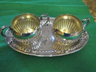 Oneida Silver Cream And Sugar With Oval Tray photo