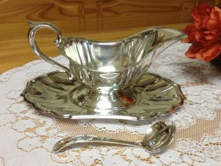 Gorham Silver Co Heritage Silverplate Gravy Boat Underplate Small Laddle/spoon photo