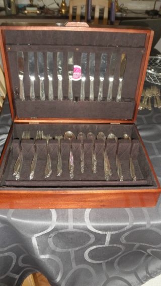 Wm Rogers &son Silverplate 1961 Gaity Flatware For 12 + Extras + Naken Chest photo