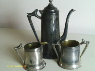 Vintage Sheffield Silverplate Tea Set Pitcher Creamer Open Sugar Handles Lid photo