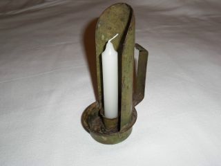 Very Old Metal Antique Candle Holdel With Handel And Wind Gaurd photo
