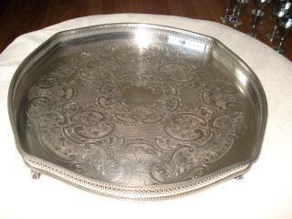 Pretty Shaped Silver Plated Footed Gallery Tray photo