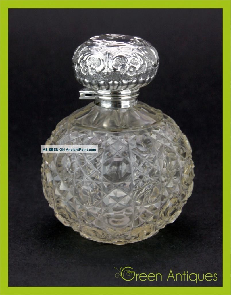 Antique 20thc Edwardian Solid Silver & Cut Glass Perfume Bottle,  Sheffield C1910 Uncategorized photo