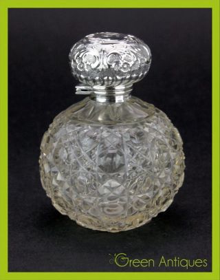 Antique 20thc Edwardian Solid Silver & Cut Glass Perfume Bottle,  Sheffield C1910 photo