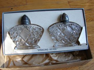 Sterling Salt And Pepper Shakers.  In Box photo