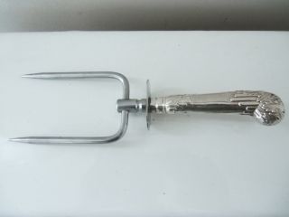 Fine And Unusual Large Sterling Handled Meat Fork Stablizer photo