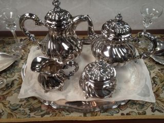 Antique German Handarbeit 925 Wrought Sterling Silver Coffe/tea Set 5 Pieces photo