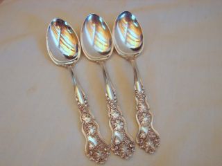 3 Old Ca 1906 American Silver Co.  Moselle Ornate 4 - 7/8in 5 O ' Clock Spoons,  Vg - Ex photo