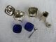Silver Plated Salt,  Pepper & Mustard,  Blue Glass Liners.  Very Good Condition Salt & Pepper Cellars/ Shakers photo 1