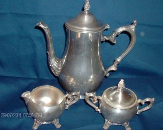 Wm.  Rogers & Son 2600 Silver Tea Pot,  Sugar & Creamer photo