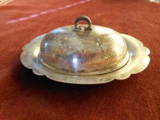 Antique Silver On Copper World Brand Silverplate Butter Serving Dish Scalloped photo