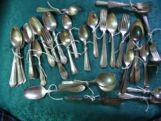 Vintage & Antique Silverplate Flatware 60 Pcs Matched Sets For Jewelry photo