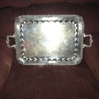 Birmingham Silver Co.  Footed Silverplate Waiters Tray With Shell & Flower Pat. photo